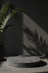 Minimalist Gray Podium with Palm Shadow