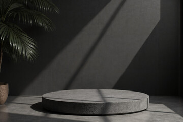 Minimalist Gray Podium with Palm Shadow