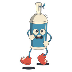 Spray Can Retro Cartoon Character. Psychedelic Character in 1970s Style. 