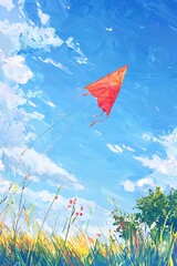 Kite flying with clear sky colors, great for outdoor activities or family entertainment