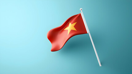 Vietnamese Flag Waving on Blue Background