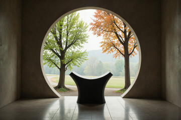 Oval Window with Seasonal Trees