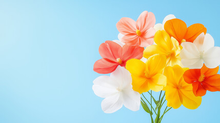 Vibrant Colorful Flowers Bouquet on Blue Background