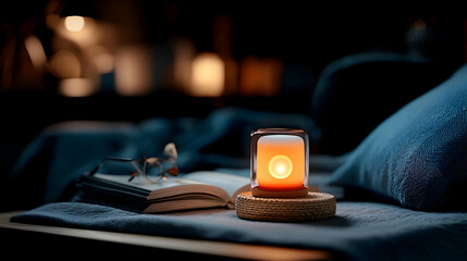 Warm Candlelight Illuminates Cozy Bedroom at Night