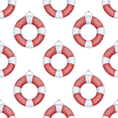 Seamless Pattern Hello Summer with buoys. Cute Cartoon Illustration