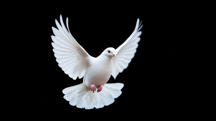 Obraz premium White Dove in Flight Against Black Background