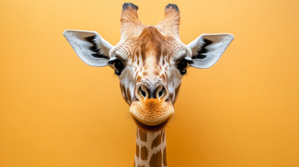 Giraffe on vibrant orange background