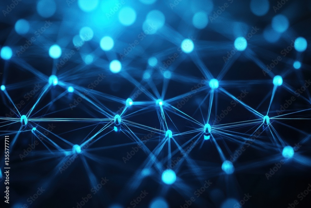 Poster Futuristic digital network design with interconnected nodes and glowing blue gradients in layered paper cut style