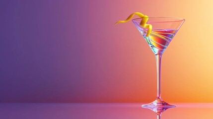 Colorful Martini Cocktail  Rainbow Background   Elegant Drink  Lemon Twist Garnish  High R