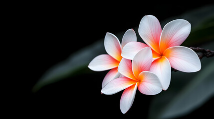 Fototapeta premium White and Red Plumeria Flowers on Dark Background