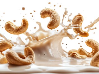 Culinary studio cashews and creamy milk in dynamic food photos