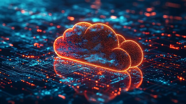 Glowing cloud computing network data symbol. - Powered by Adobe