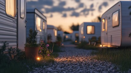 Twilight Serenity at a Peaceful Caravan Park with Gentle Glowing Light