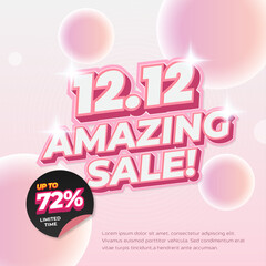 12.12 Amazing Sale discount deals soft pink pastel gradient Editable text effect Exclusive style Bubbles premium Promotional banner flyer Template