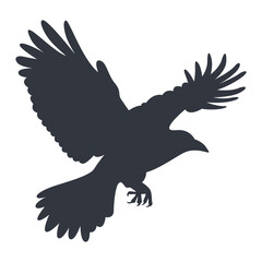 Silhouette of Halloween Raven. Vector Illustration Isolated on White Background.