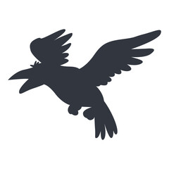 Silhouette of Halloween Raven. Vector Illustration Isolated on White Background.