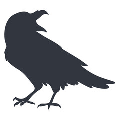 Silhouette of Halloween Raven. Vector Illustration Isolated on White Background.