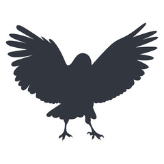 Silhouette of Halloween Raven. Vector Illustration Isolated on White Background.