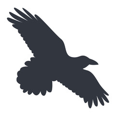 Silhouette of Halloween Raven. Vector Illustration Isolated on White Background.