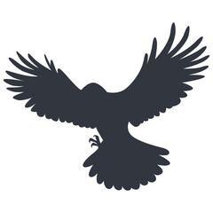 Silhouette of Halloween Raven. Vector Illustration Isolated on White Background.
