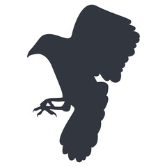 Silhouette of Halloween Raven. Vector Illustration Isolated on White Background.