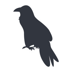 Silhouette of Halloween Raven. Vector Illustration Isolated on White Background.