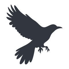 Silhouette of Halloween Raven. Vector Illustration Isolated on White Background.