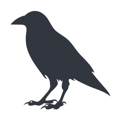 Silhouette of Halloween Raven. Vector Illustration Isolated on White Background.