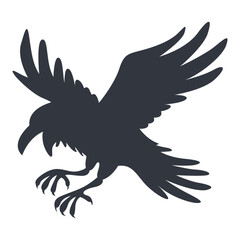 Silhouette of Halloween Raven. Vector Illustration Isolated on White Background.