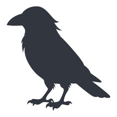 Silhouette of Halloween Raven. Vector Illustration Isolated on White Background.