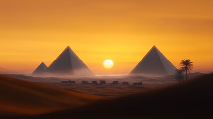 Majestic Pyramids at Sunset  Egypt Desert Landscape