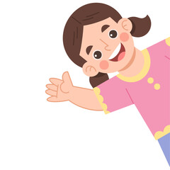 Illustration of Happy Cartoon Girl Waving