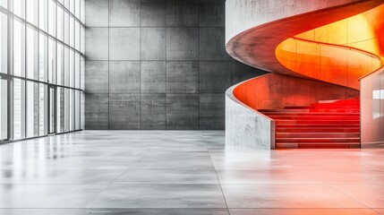 Obraz premium Modern Architecture Red Spiral Staircase in Sleek Concrete Building