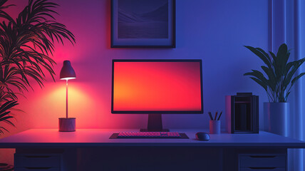 Bureau de travail minimaliste à domicile avec un design épuré et une atmosphère de productivité