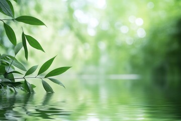 A calming background template with nature elements, soft green tones, and a text overlay promoting the benefits of recreation therapy.