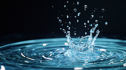 Serene Water Splash Crown Droplets Reflecting Light in a Mesmerizing Display of Nature