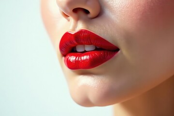 Naklejka premium Close-up of bold red lipstick on pristine white , smooth, makeup, white
