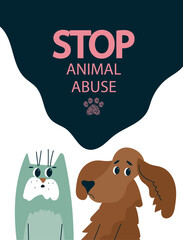 Prevention of Cruelty to Animals Month banner with sad dog vector illustration for support and charity campaign, raising awareness, adoption project, and help to stray animals