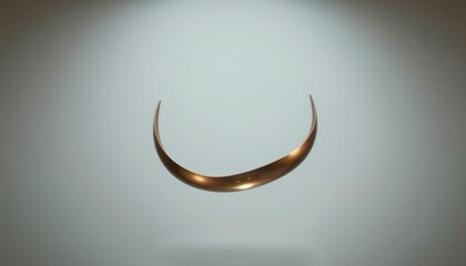 Obraz premium Bronze Crescent Sculpture Floating on Soft Gray Background Abstract Art Design