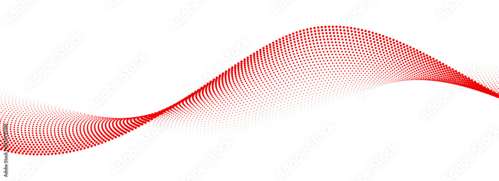 Aufkleber Red dotted wave line pattern. Halftone undulate net background. Abstract flowing particle lattice wallpaper. Vector curved dash gradient element for poser, banner, presentation, booklet, brochure