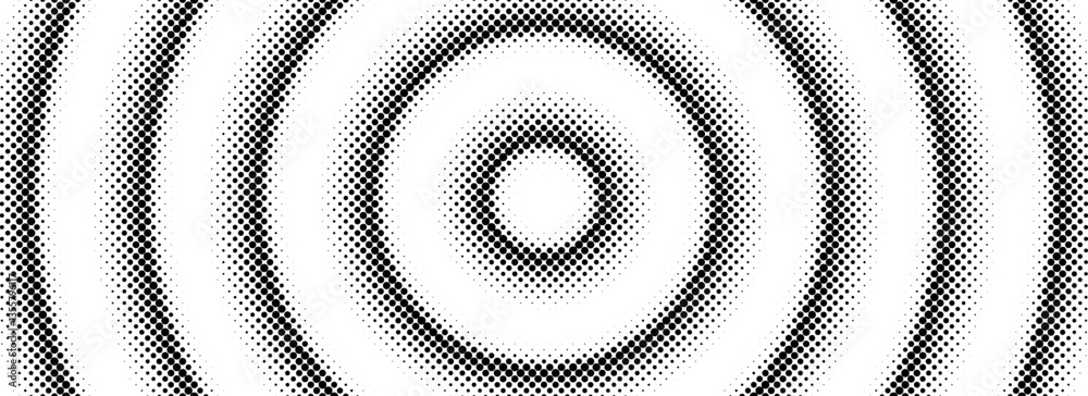 Poster halftone concentric circle background. black and white dotted circular gradient. radial comic textur