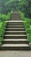 Obraz premium Stone Steps Leading Upward Through Lush Greenery Serene Park Landscape Photography Tranquil Environment Ground Level Nature's Path