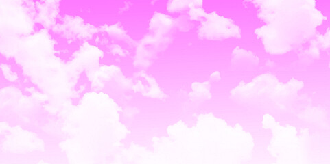 Pink sky background and white clouds soft focus, and copy space. Vector illustration.