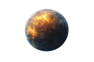 A fiery planet captured in stunning detail, showcasing an otherworldly surface and glowing atmosphere.