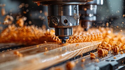 CNC Machine Carving Wood Precision Woodworking, Carpentry, and Manufacturing Process in Action