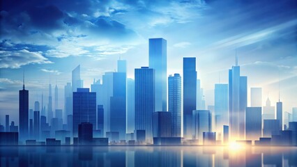 Obraz premium A Serene Metropolis Skyline at Dawn Modern Architecture Reflected in Calm Waters