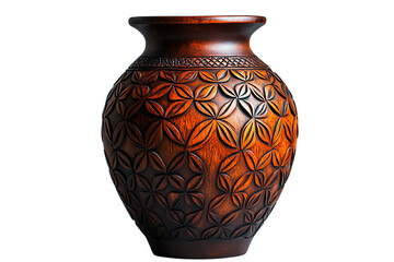 Beautiful wooden vase with intricate floral patterns, showcasing skilled craftsmanship and cultural artistry.