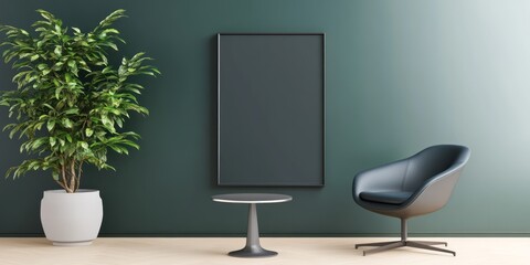 Interior features a dark frame plant table and modern chair