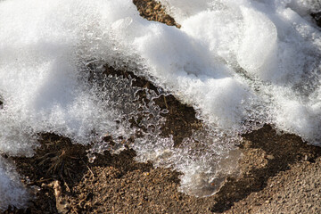 Snow and ice melting in the sunshine