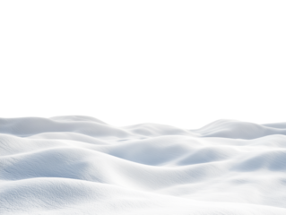 Beautiful winter snow landscape with smooth white snowdrift hills and clear horizon isolated on white background, peaceful frosty nature seasonal outdoor scene